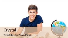  Presentation with student - Slide set having white background looking at camera background and a lemonade colored foreground