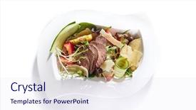  Presentation with veal - PPT layouts enhanced with white background meat appetizer salat background and a sky blue colored foreground