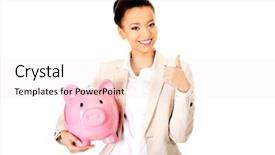  Presentation with african americans and food - PPT layouts featuring white background professional financial - african businesswoman with piggybank background and a sky blue colored foreground