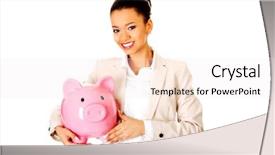  Presentation with business timelines - Cool new presentation design with white background professional financial - business woman with a piggybank backdrop and a sky blue colored foreground