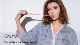  Presentation with jeans - Slide deck having white background stretching bubble gum background and a light blue colored foreground