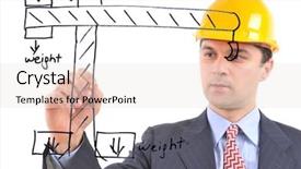  Presentation with crane - Presentation design with white background studio image of an architect drawing a crane on glass background and a sky blue colored foreground