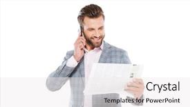  Presentation with happy image - Audience pleasing presentation theme consisting of white background while holding gazette backdrop and a white colored foreground