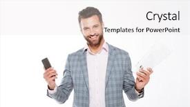  Presentation with man holding phone - Presentation theme consisting of white background while holding gazette background and a white colored foreground