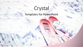  Presentation with ski - PPT layouts having white background with vignette against high angle view of ski on snowy field background and a white colored foreground