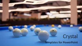  Presentation with billiard - Theme featuring white balls and yellow cue background and a teal colored foreground