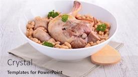  Presentation with beans - Beautiful presentation theme featuring white-beans-and-meats backdrop and a mint green colored foreground