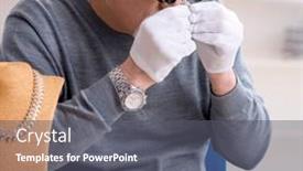  Presentation with black and white old phone - Presentation enhanced with white-bearded-old-jeweler background and a gray colored foreground