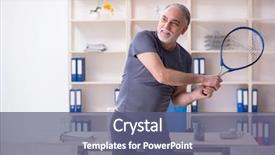  Presentation with old man - Colorful presentation theme enhanced with white bearded old man employee backdrop and a ocean colored foreground