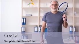  Presentation with old man - Amazing slide set having white bearded old man employee backdrop and a light blue colored foreground