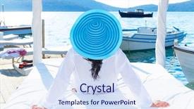  Presentation with sensuality woman black angel relaxing - Colorful PPT theme enhanced with white bed at the sea backdrop and a sky blue colored foreground