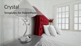  Presentation with bed - Colorful slide set enhanced with silvery - lamp on bed-table and large backdrop and a light gray colored foreground