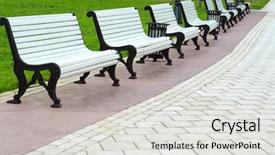  Presentation with white astronomy - Theme featuring white benches in a park background and a light gray colored foreground