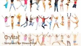  Presentation with floral border over white - Amazing presentation theme having business woman jumping - white big group backdrop and a cream colored foreground