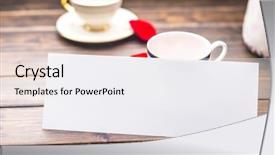  Presentation with cup coffee - Slides having white blank card against elegant background and a  colored foreground