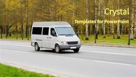  Presentation with bus - PPT theme having white blank shuttle bus van background and a tawny brown colored foreground