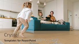  Presentation with puzzle family - Slide deck consisting of white-blonde-girl-completing-puzzle background and a  colored foreground