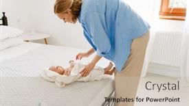  Presentation with swaddling - Theme consisting of white-blonde-woman-wearing-shirt background and a soft green colored foreground