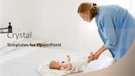  Presentation with swaddling - PPT layouts consisting of white-blonde-woman-wearing-shirt background and a light gray colored foreground