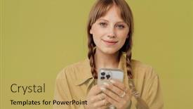  Presentation with white and black woman climbing ladders - Theme consisting of white-blonde-woman-with-pigtails background and a yellow colored foreground