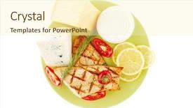  Presentation with hydroponics vegetables hydroponic vegetable - PPT theme having white blue gold - french cheeses and salmon background and a  colored foreground