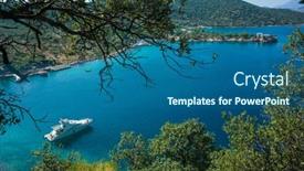  Presentation with black white tree - Theme having white-boat-anchored-in-picturesque background and a ocean colored foreground