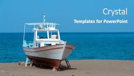  Presentation with boat - PPT layouts having white-boat-on-beach-closeup background and a teal colored foreground