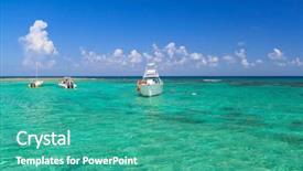  Presentation with ship boat and sea - Cool new slides with white boat on the turquise backdrop and a teal colored foreground
