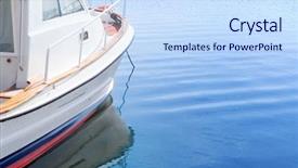  Presentation with blue water - Theme having white boat on tranquil blue background and a sky blue colored foreground