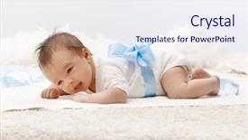  Presentation with blue ribbon - Colorful presentation theme enhanced with gramin es - green field of wheat seedlings backdrop and a tawny brown colored foreground