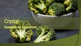  Presentation with fresh green broccoli - Theme enhanced with white bowl closeup on blackboard background and a tawny brown colored foreground