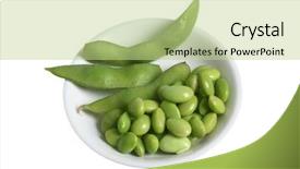  Presentation with soy - Amazing PPT theme having white bowl of green beans and soy beans on white background backdrop and a mint green colored foreground