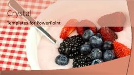  Presentation with yogurt - Cool new slides with white bowl with cherry yogurt and forest fruits backdrop and a coral colored foreground