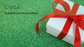  Presentation with gift ribbon - Beautiful slide set featuring white box and red red ribbon gift holiday backdrop and a seafoam green colored foreground