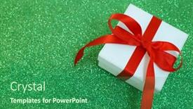  Presentation with gift ribbon - Presentation design with white box and red red ribbon gift holiday background and a ocean colored foreground