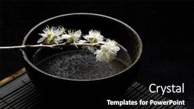  Presentation with cherry blossom - Slides enhanced with white branch cherry blossom in bowl on bamboo stick straw mat background and a black colored foreground