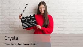  Presentation with clapboard - Colorful PPT theme enhanced with white brick wall holding clapboard backdrop and a  colored foreground