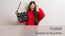  Presentation with clapboard - PPT layouts enhanced with white brick wall holding clapboard background and a light gray colored foreground