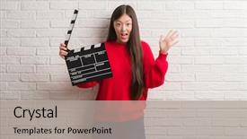  Presentation with white brick wall - Cool new slides with white brick wall holding clapboard backdrop and a light gray colored foreground