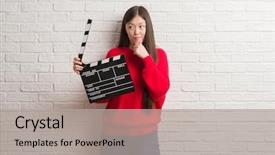  Presentation with clapboard - Cool new PPT theme with white brick wall holding clapboard backdrop and a  colored foreground