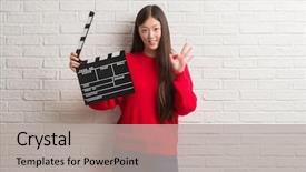  Presentation with white brick wall - Colorful slide deck enhanced with white brick wall holding clapboard backdrop and a  colored foreground