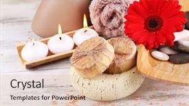  Presentation with table salt - Slide set enhanced with white brown - composition of spa stones sea background and a  colored foreground