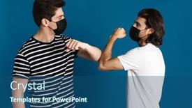  Presentation with face mask - Presentation theme consisting of white-brunette-two-men background and a ocean colored foreground