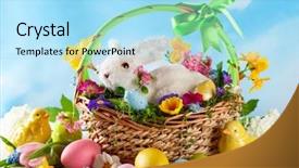  Presentation with easter basket - Slide deck enhanced with white bunny in basket chick background and a arctic colored foreground