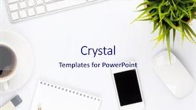  Presentation with flower office desk table - Beautiful theme featuring white business - office desk table with computer backdrop and a sky blue colored foreground