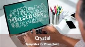  Presentation with teal - Audience pleasing presentation theme consisting of white business doodles against teal backdrop and a  colored foreground