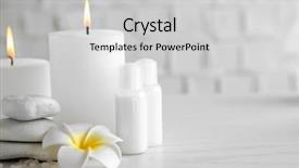  Presentation with empty of wood table top - PPT theme featuring white candles - beautiful spa composition on wooden background and a  colored foreground