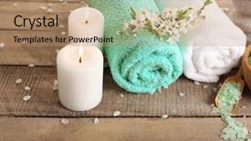  Presentation with white candles - PPT theme enhanced with white candles - beautiful spa composition with spring background and a coral colored foreground