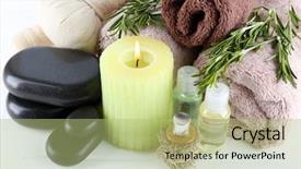  Presentation with spa concept - Theme with white candles - branches of rosemary and sea background and a mint green colored foreground