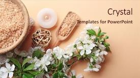  Presentation with white candles - PPT layouts consisting of white candles - spa treatment with blooming branch background and a lemonade colored foreground